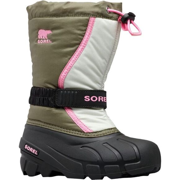 Sorel Other - Sorel Flurry Youth Snow Boots Girls Size 3 Green & Pink Waterproof Insulated